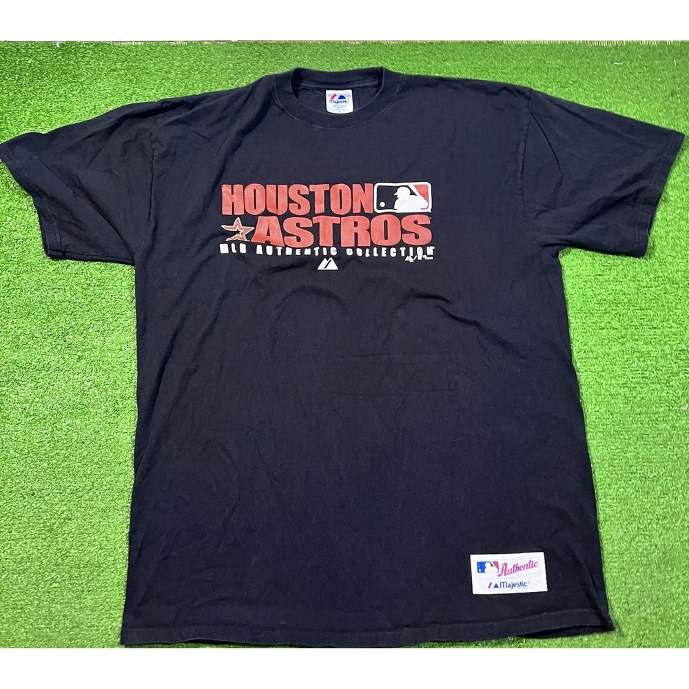 Vintage Majestic Houston Astros Shirt Brick Red Baseball Black T Shirt Cotton XL
